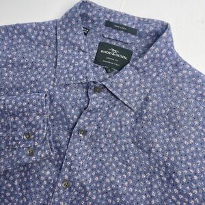 Rodd & Gunn Men's Large Sports Fit Linen Blue Pink Long Sleeve Italy Floral